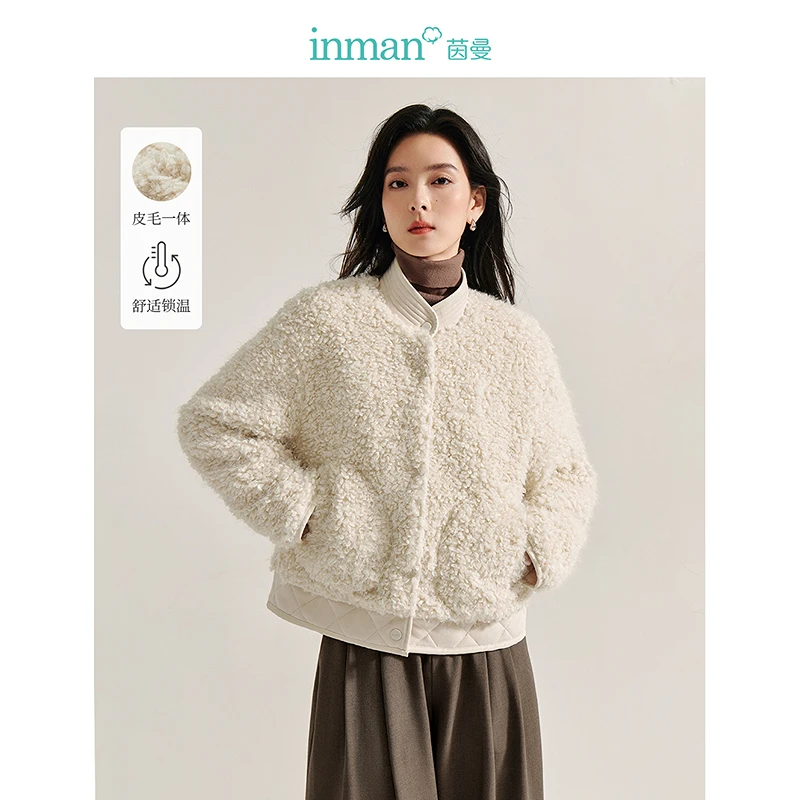 【欧若风新品】茵曼春季法式皮毛一体羊羔绒外套加厚宽松短款上衣女