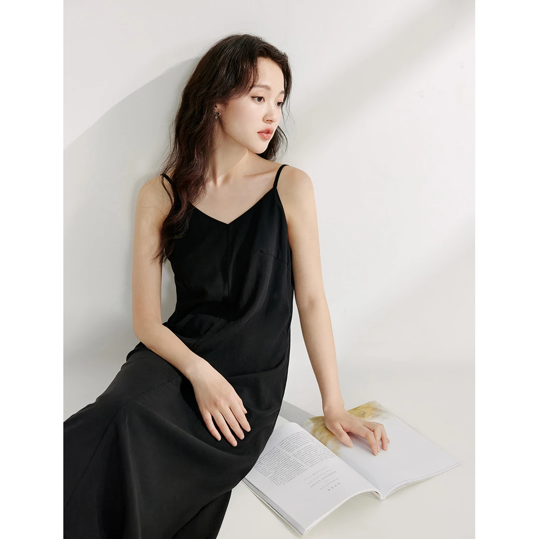 茵曼2024夏季新款女连衣裙裙子长裙长袖吊带显瘦衬衫A字裙休闲