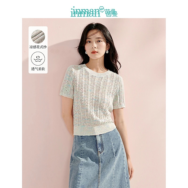 【度假穿搭】茵曼2024夏季新款女毛针织衫上衣打底短袖罩衫显瘦薄款
