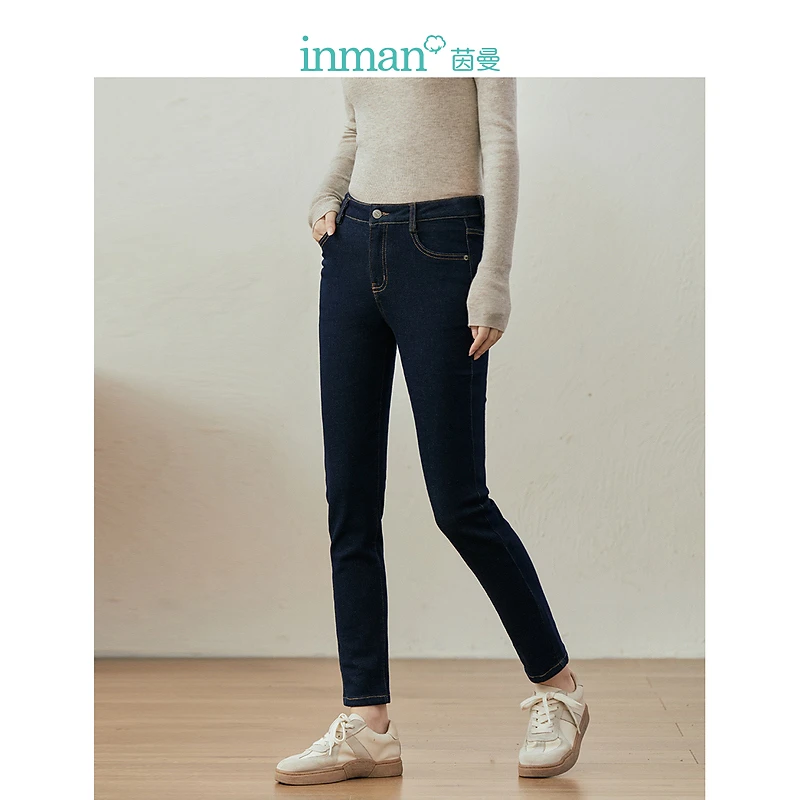 【商场同款】茵曼春秋新款女牛仔裤长裤铅笔弹力高腰女装百搭显