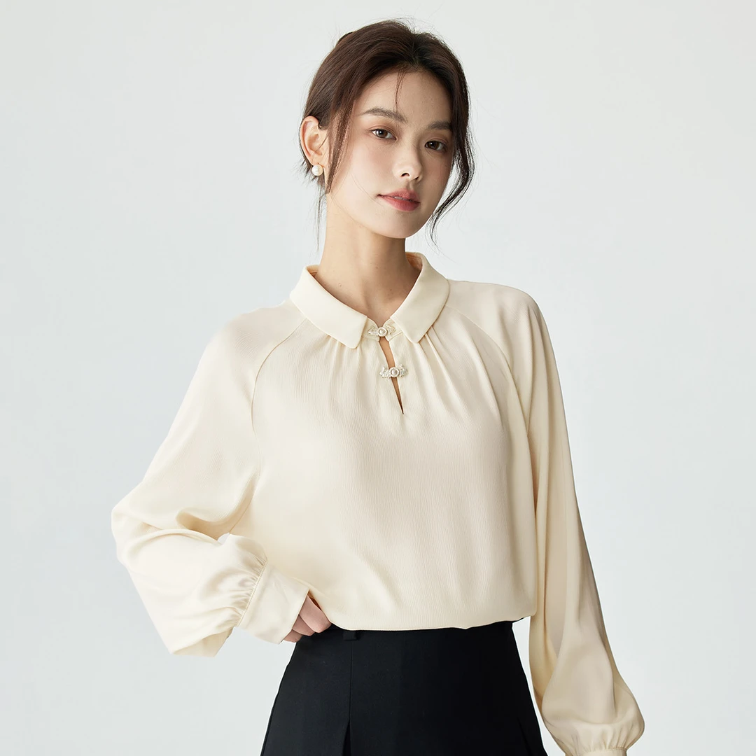【雅丹风】茵曼秋季国风新中式兔子盘扣衬衣时尚气质休闲通勤衬衫