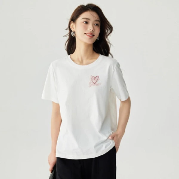 茵曼夏季新款女T恤上衣短袖长袖白时尚情侣休闲刺绣连帽半袖