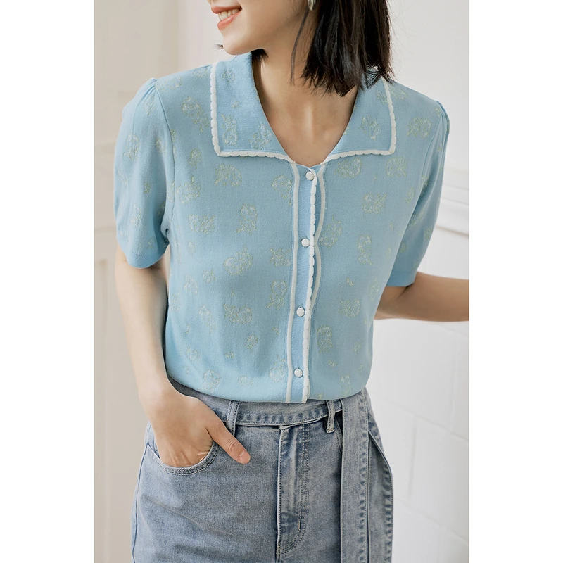 【尤莱特】茵曼夏季女毛针织衫上衣开衫新款短袖女士T恤时尚休闲