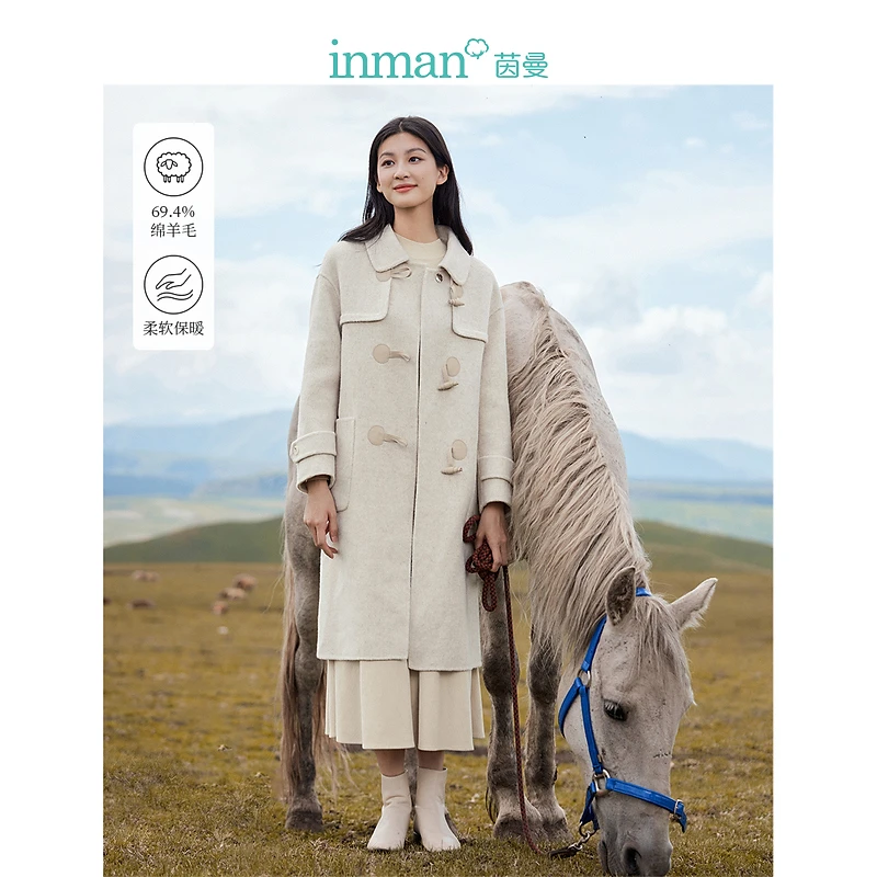 【秋冬大衣】茵曼冬季女毛呢外套呢子大衣女装长款风绵羊毛双面新款