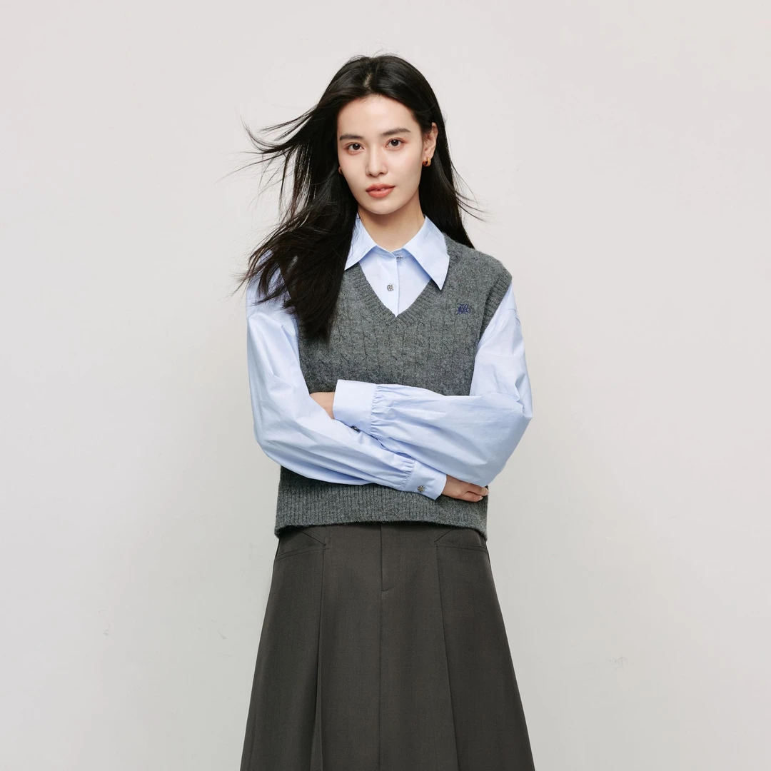 【梦幻马甲】茵曼秋季叠穿V领无袖针织马甲背心法式百搭马夹毛衣