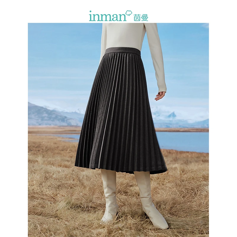 【雅丹风】茵曼冬季复古百褶裙松紧腰大裙摆宽松显瘦中长A字裙女