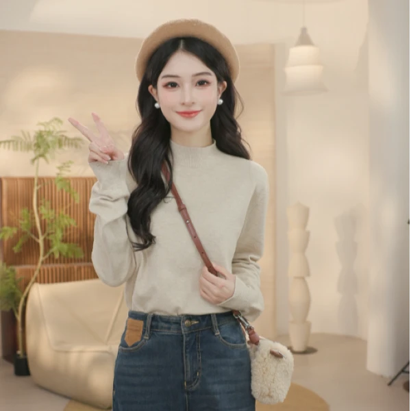 【内搭王】茵曼秋季复古纯色毛衣慵懒风文艺时尚保暖休闲百搭针织衫
