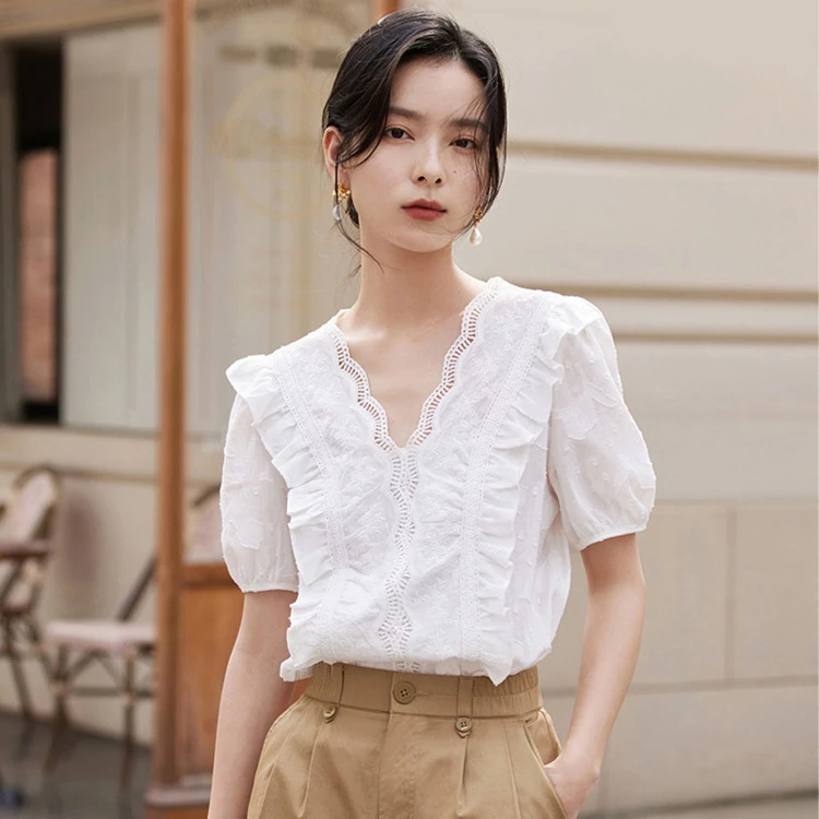 【深海美人鱼】茵曼夏季新款显瘦短袖衬衫修身显瘦穿搭度假风穿搭