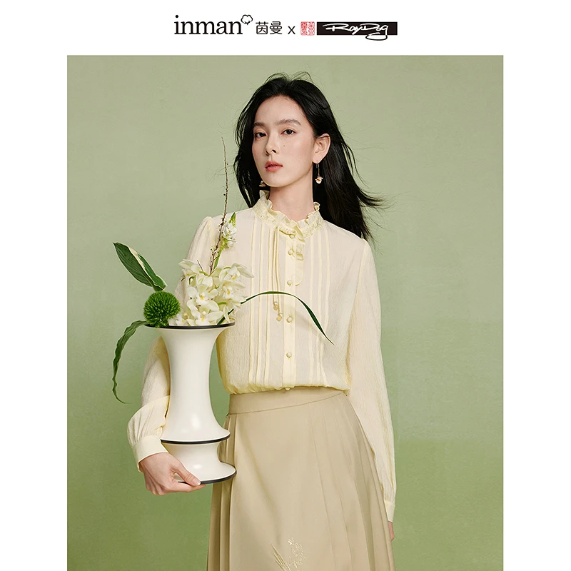 米雷系列丨茵曼秋季新中式绣花木耳领休闲长袖衬衫女