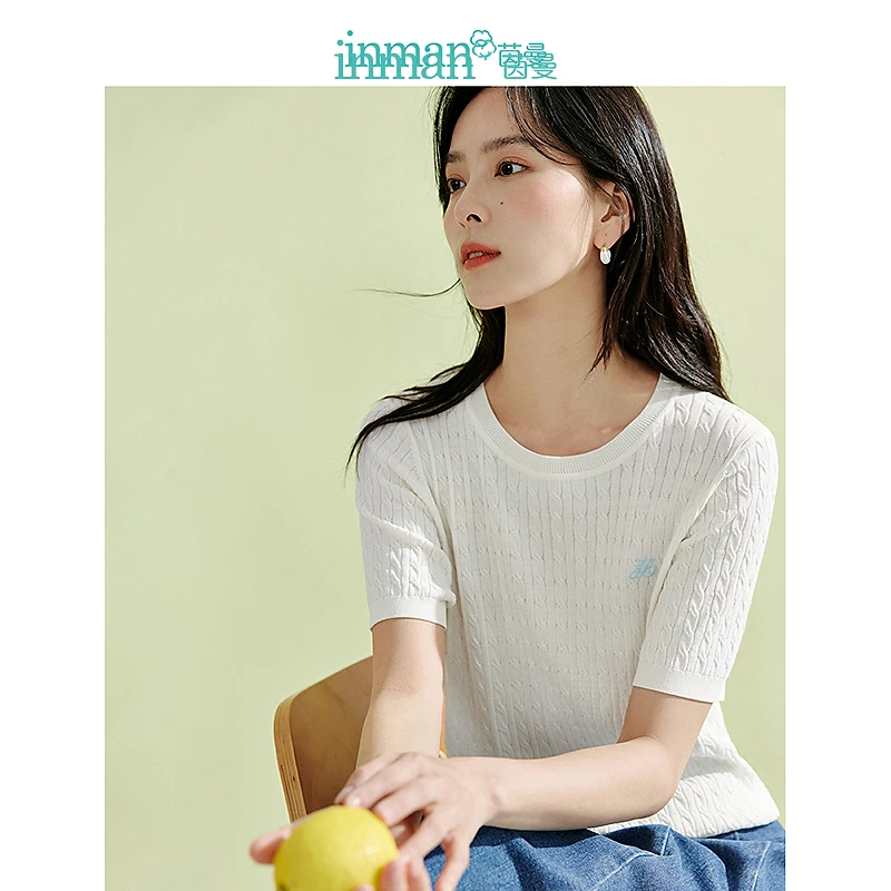 【度假穿搭】茵曼夏季女毛针织衫上衣新款短袖条纹显瘦气质圆领精致