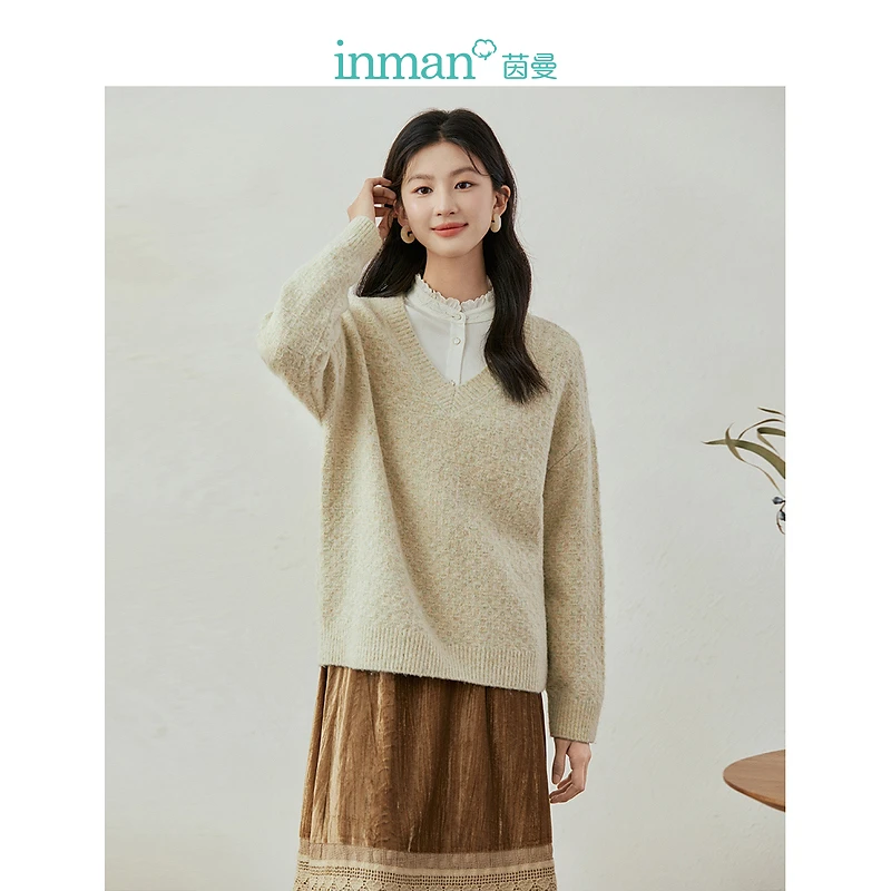 【秋冬毛衣】茵曼冬季女毛衣外套宽松女装长袖慵懒气质新款针织衫