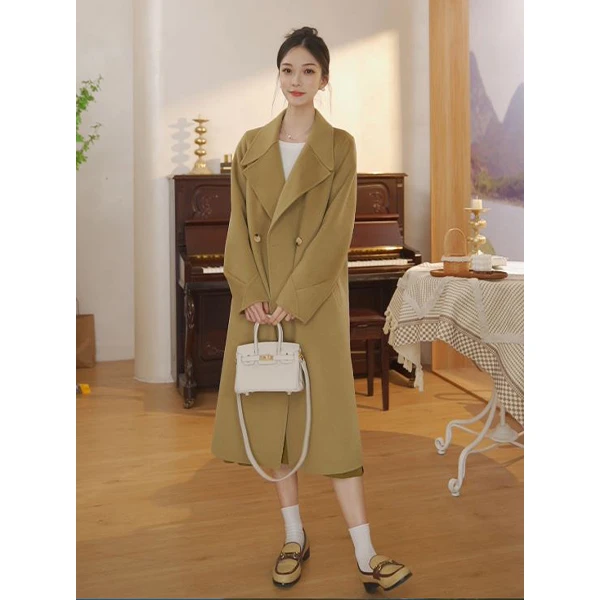【秋冬大衣】茵曼冬季女毛呢外套女装短款格子风新款翻领长袖休闲