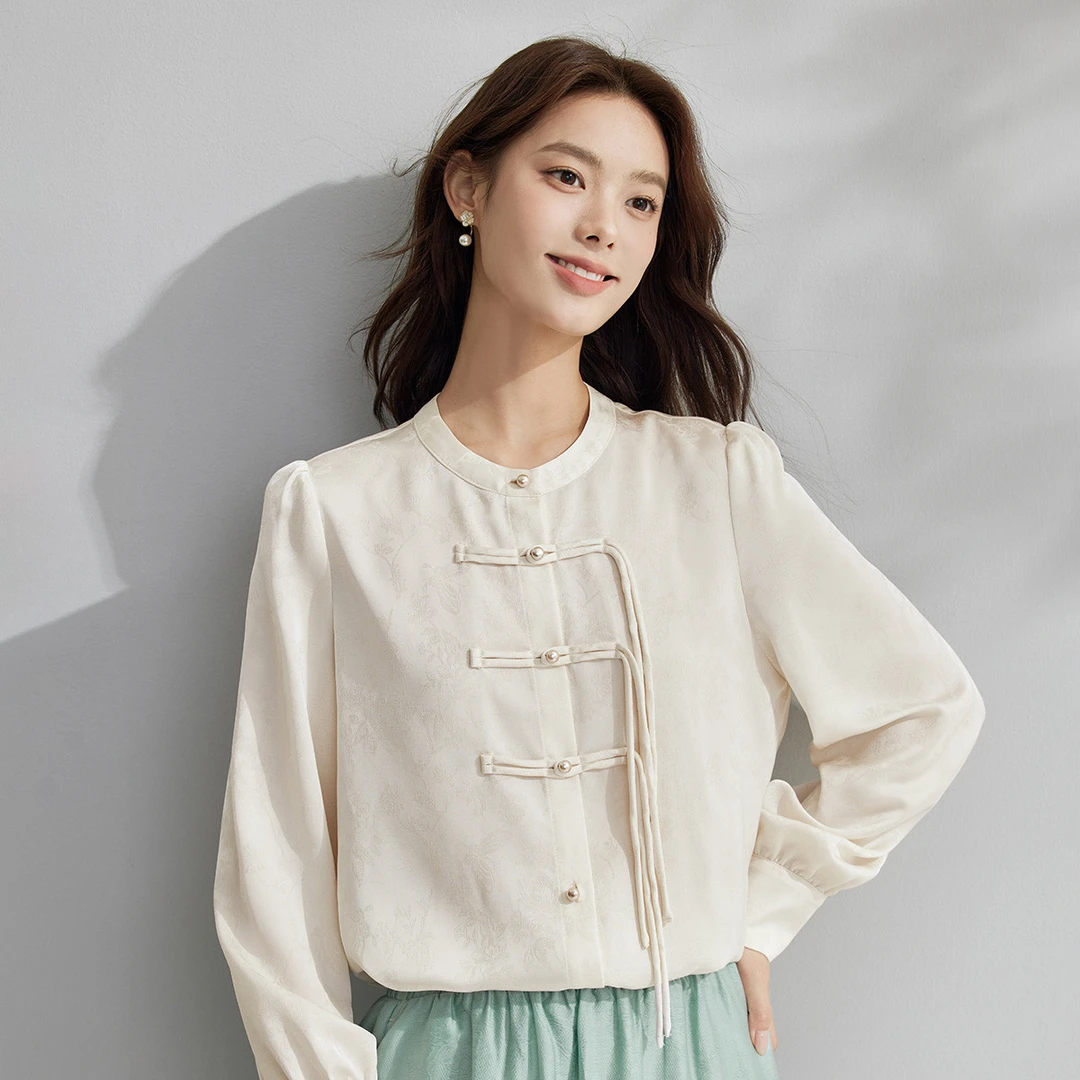 【雅丹风】茵曼2024春秋新款女衬衫衬衣上衣长袖气质休闲圆领薄款