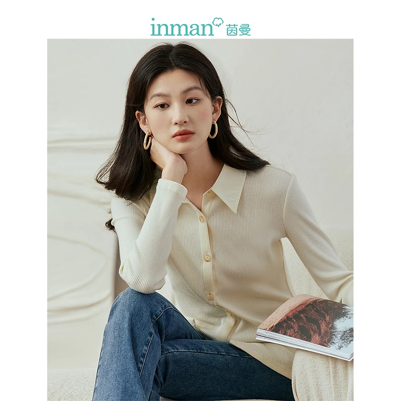 【秋至】茵曼冬季女衬衫衬衣上衣长袖打底条纹女装新款休闲保暖爆款