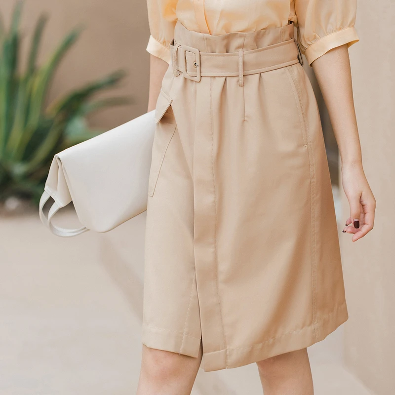 【商场同款】茵曼夏季女半身裙短裙A字休闲高腰百搭时尚爆款舒适