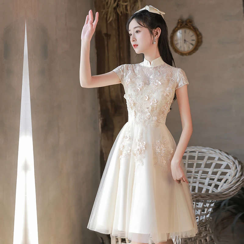 新款小个子香槟色晚礼服裙女新款高级感高定轻奢小