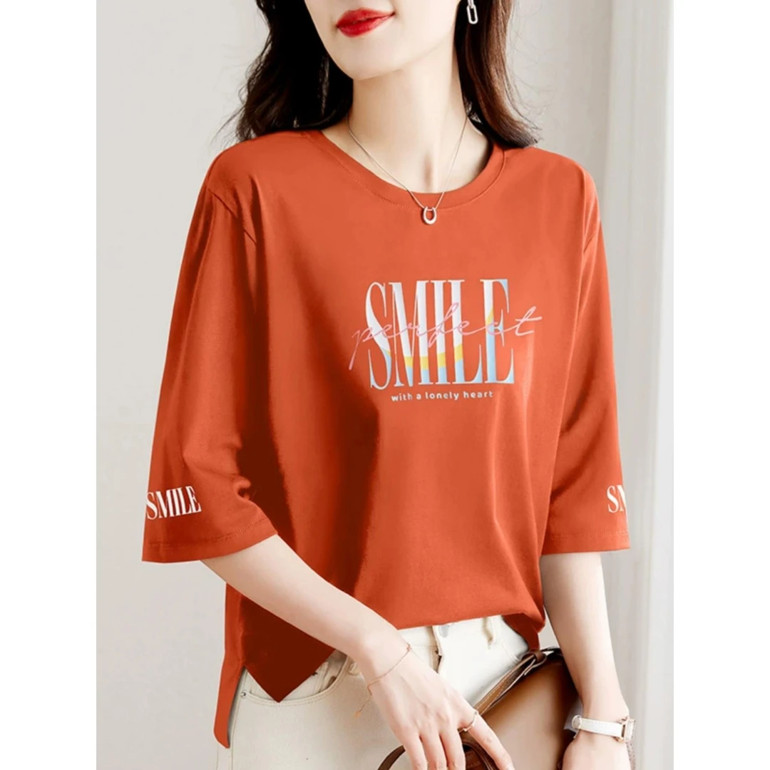 七分袖t恤女上衣2026年新款夏季宽松洋气减龄中袖五分袖高端体恤