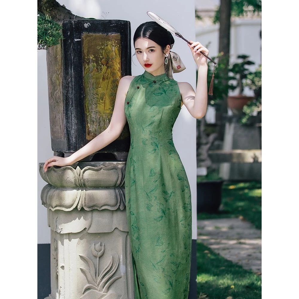 新款新中式绿色改良旗袍两件套2026年新款复古民国中