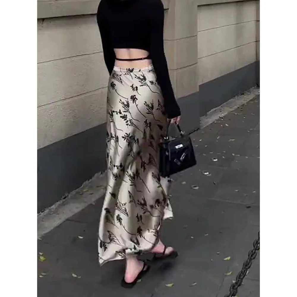 元族）印花半身裙女ins洋气新款复古高级感高腰显瘦宽松长款