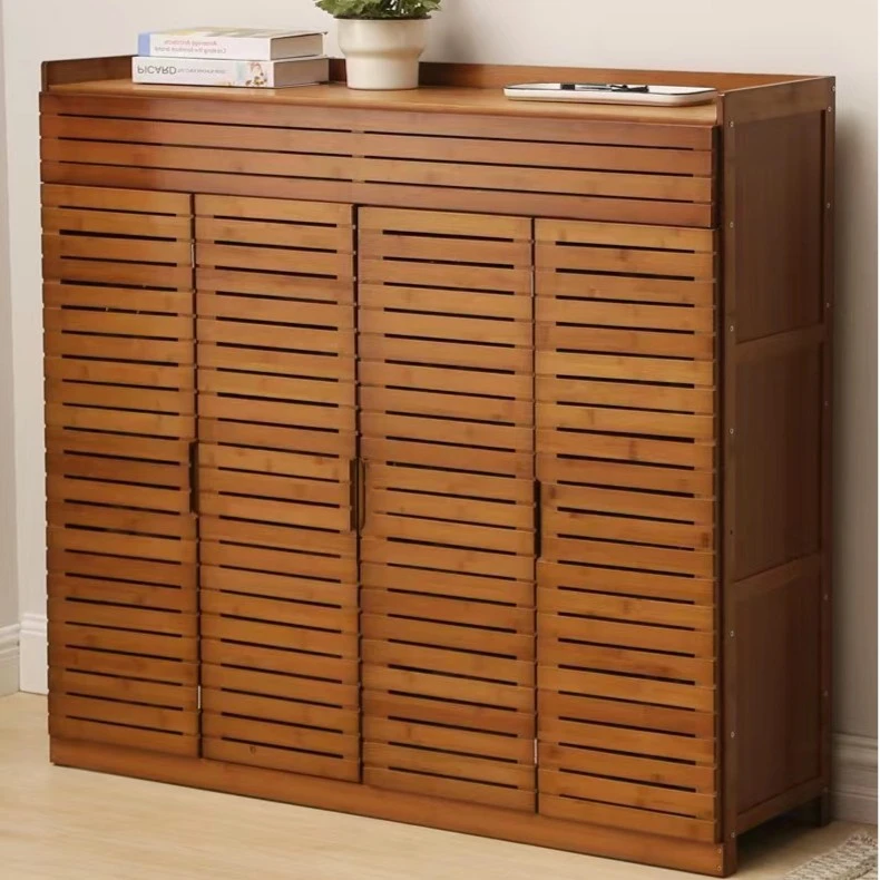 家用门厅结实防尘多层鞋架四门经济型玄关柜鞋架子宿舍楠竹储物柜