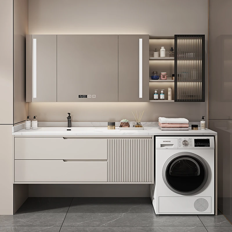 浴室柜洗衣机洗脸盆卫生间一体洗漱台洗手盆洗手台柜热弯岩板盆