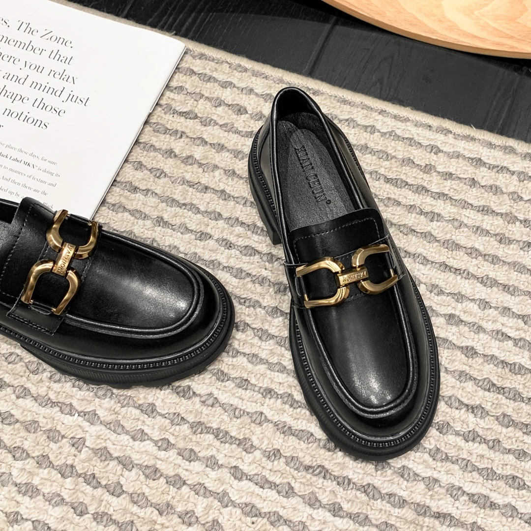 增高6cm小码女鞋313233松糕厚底乐福鞋秋冬新款英伦风小皮鞋34