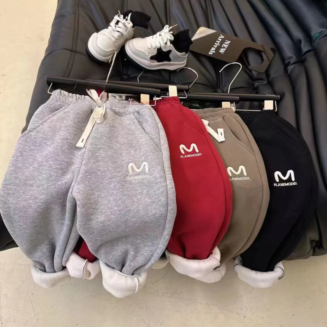 中大童秋冬加绒裤子男童运动裤保暖儿童休闲裤新款女童休闲长裤