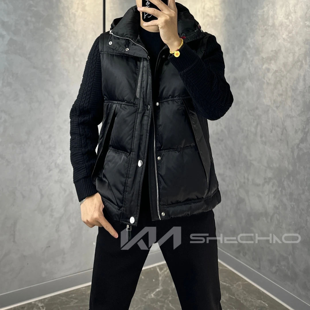 9053冬季2024新款男士轻奢商务休闲时尚潮流百搭拼接连帽羽绒服