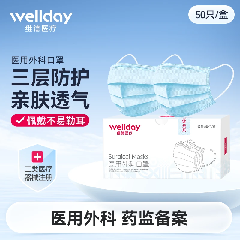 维德医疗医用外科口罩三层儿童过滤透气成人一次性口罩熔喷布防护