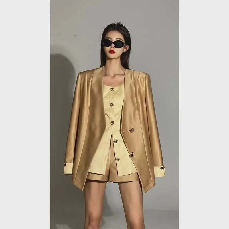 韩璐【高端线定制】收腰拼色马甲裙短裤套装HL022496 HL022498