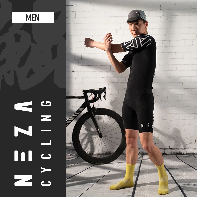 NEZA「鲲.缁席」男款零感抑菌速干骑行服 黑色短袖公路自行车夏季