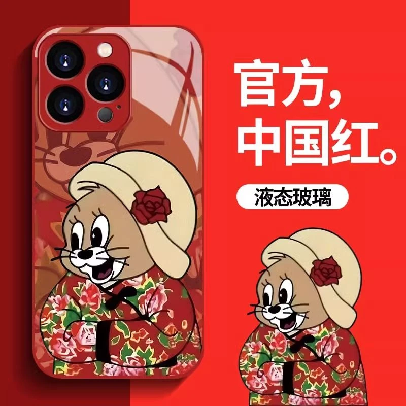 适用OPPOReno10手机壳9Pro汤姆与杰瑞8/7SE情侣FindX6/X5全包玻璃