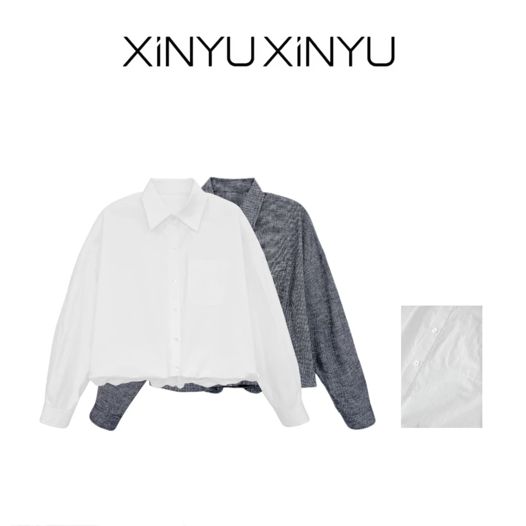 XINYU/芯与『知更鸟』下摆松紧设计衬衫 231230 衬衣 时尚 设计感