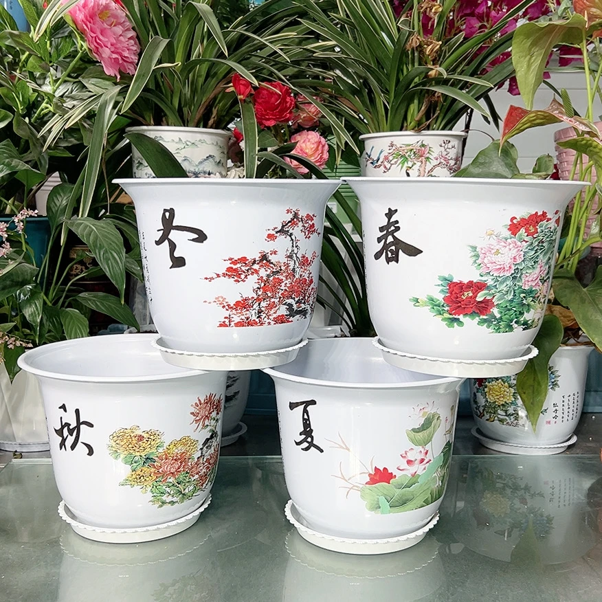 230春夏秋冬树脂花盆4个送托盘【口径23高17.5厘米】