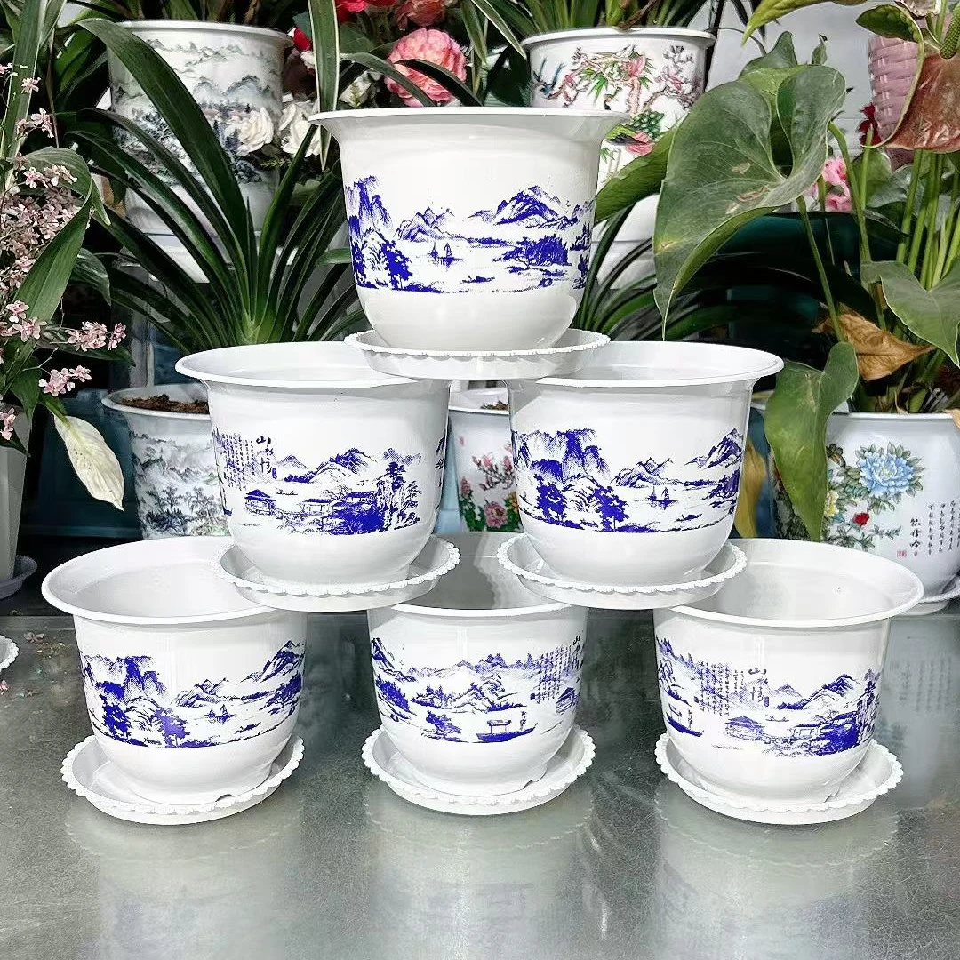 5个送托盘170白色山水花盆【口径16.5高12厘米】