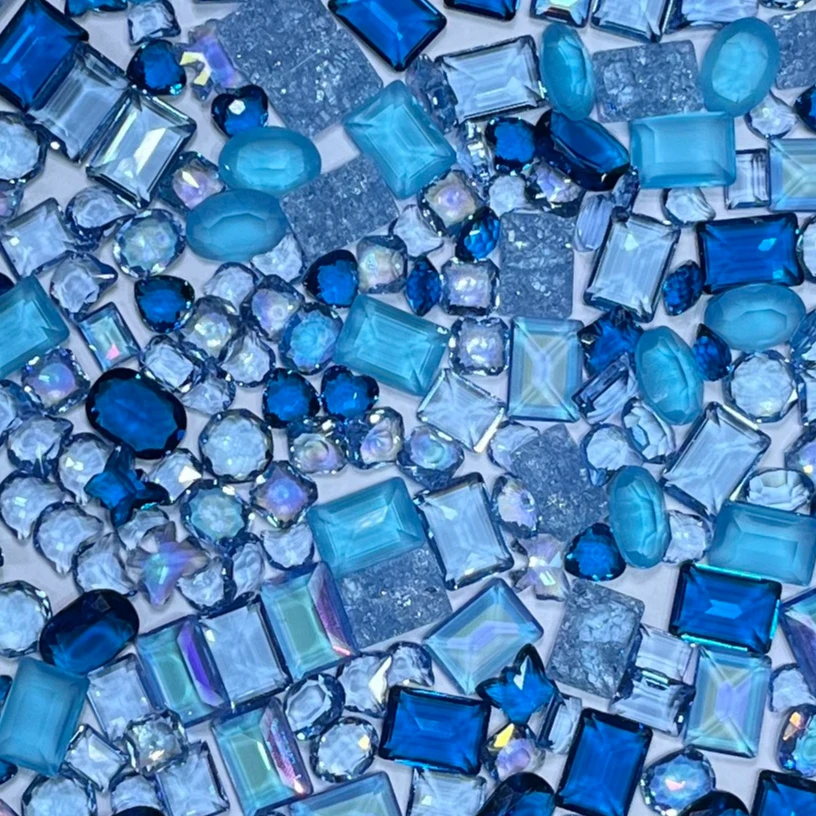 蓝色混款高能感梧州料混水晶高品轻奢美甲DIY钻饰品炫彩爆闪彩色
