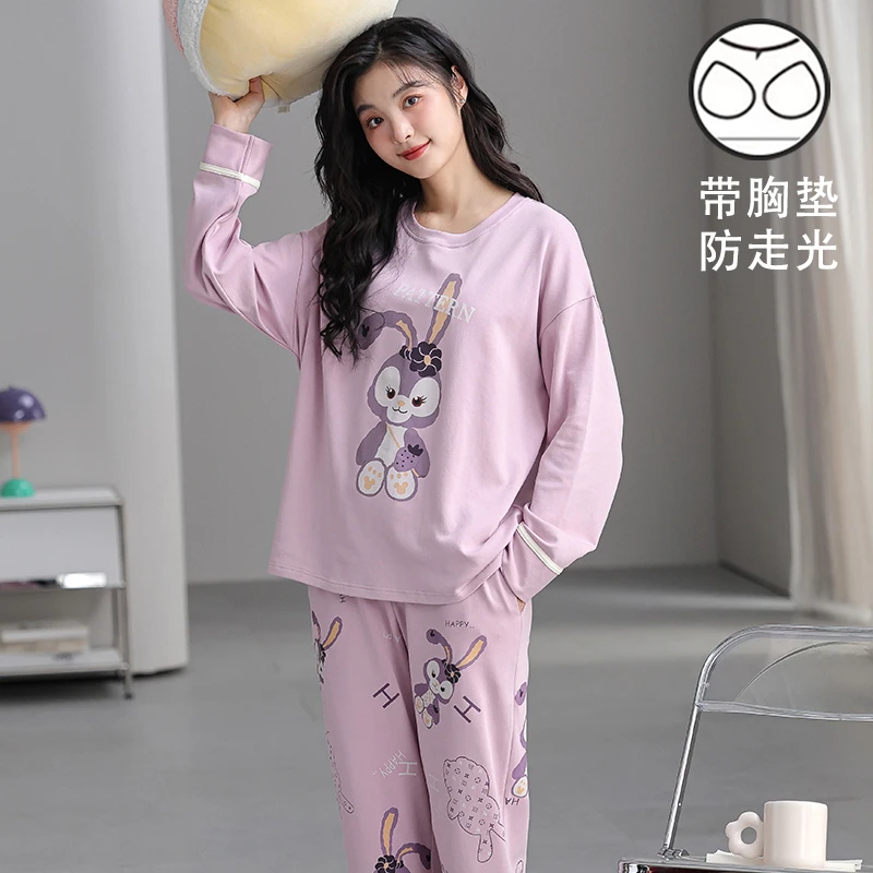 春秋季睡衣秋款女款棉长袖套装2024新款春秋女孩卡通款宿舍家居服