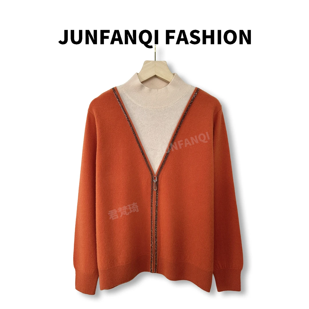 JUNFANQI/君梵琦100纯羊毛气质秋冬假两件休闲女士打底上衣24571#