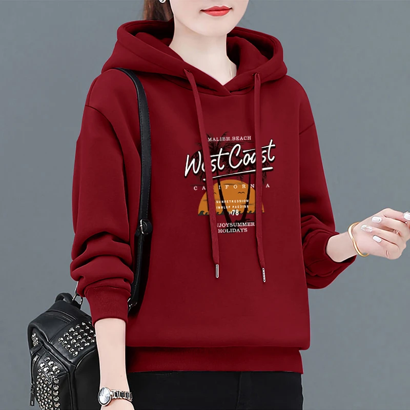 春秋新款气质百搭休闲大码连帽卫衣女韩版宽松显瘦长袖保暖上衣女