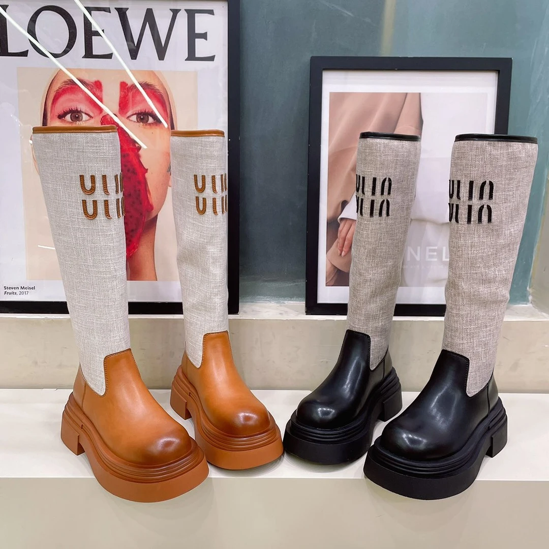 【小喜专属】7617-3早秋新款厚底长筒显瘦时装靴走秀款百搭复古