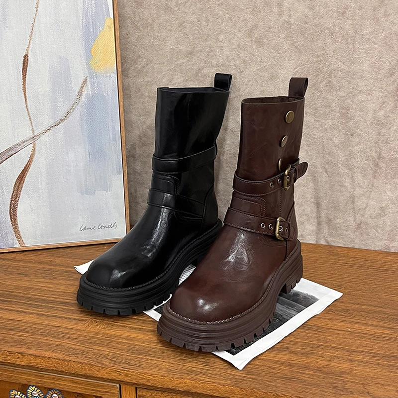 【小喜专属】7592-7真皮新款时尚马丁靴防滑短靴双扣百搭女鞋