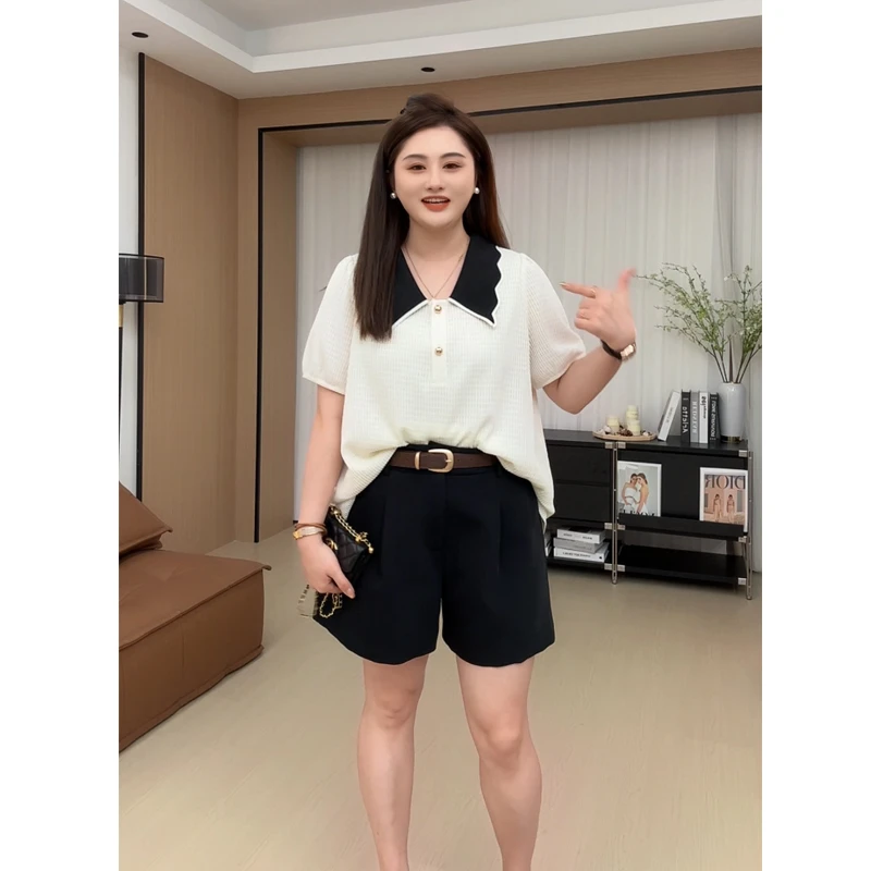 【胖佳佳】生巧西米露 撞色POLO衫夏季时尚短袖针织上衣H624E05146