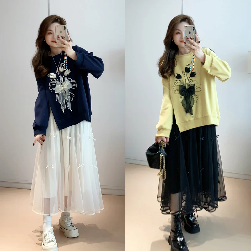 【胖佳佳】现货~恋爱波卡 中长款网纱裙高腰百搭半身裙H624Z17245