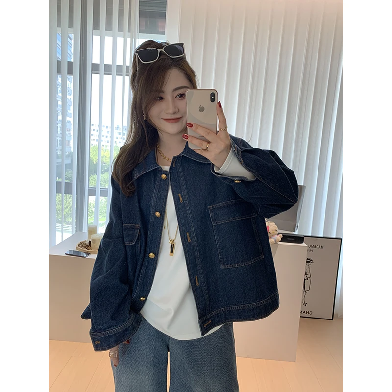 【胖佳佳】现货~秀场c位 纯棉牛仔外套秋季百搭翻领上衣H624Z13728