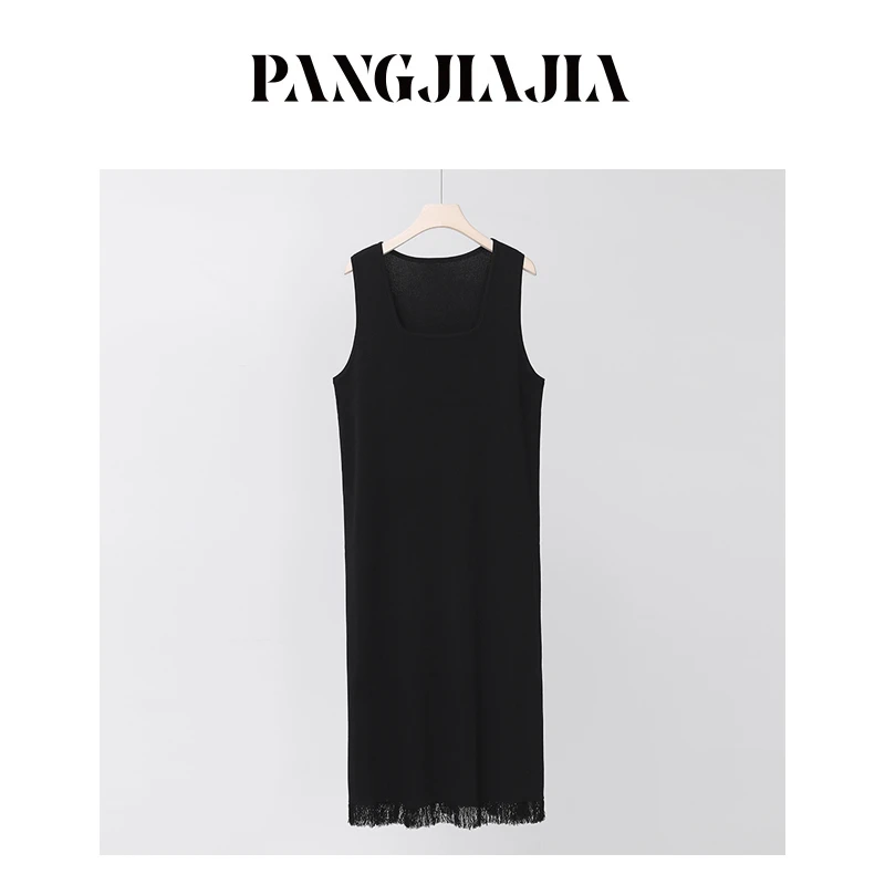 【胖佳佳】秋意浓 针织流苏裙黑色显瘦百搭长款连衣裙H624Z13326