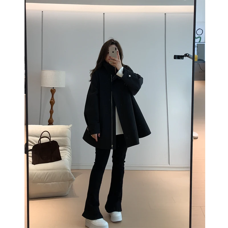 【胖佳佳】斗篷风衣 秋季时尚百搭显瘦黑色立领外套H624T10882