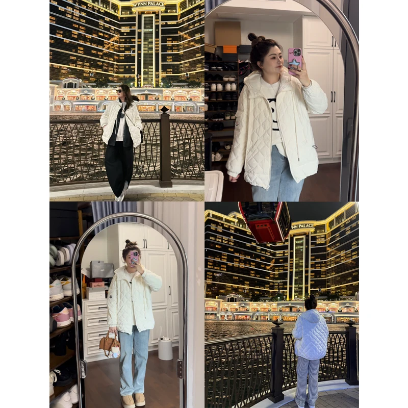 【胖佳佳】岛屿泡泡 菱格连帽羽绒服冬季保暖轻薄外套H624R17498