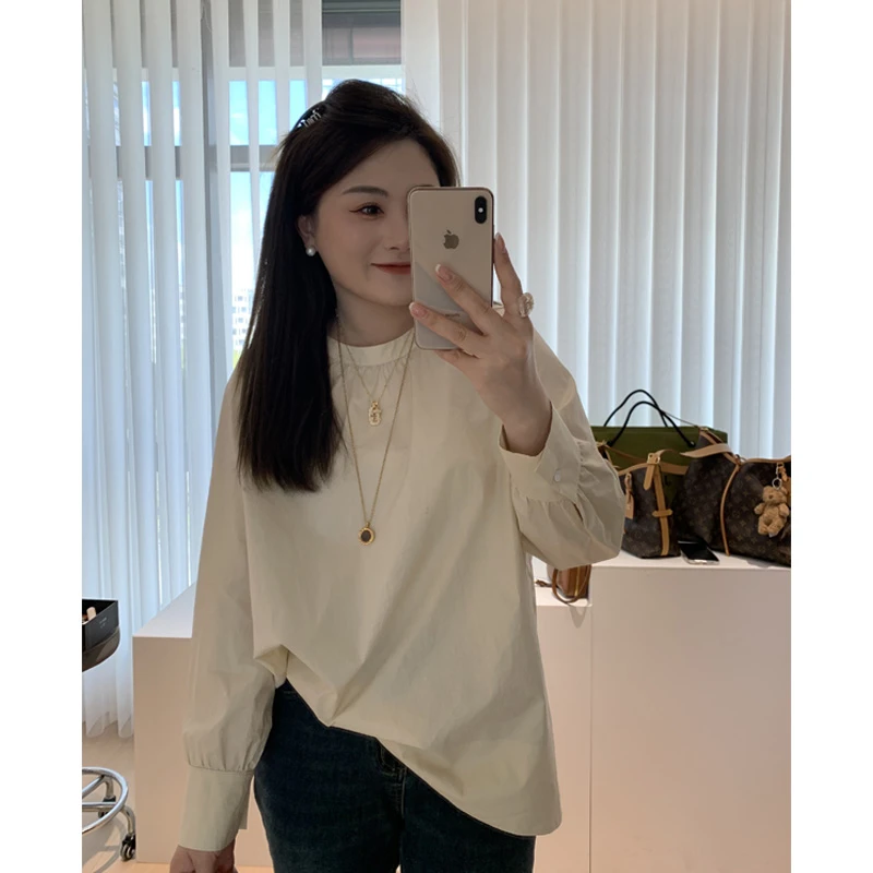 【胖佳佳】济州岛 长袖衬衫秋季宽松圆领衬衣H624C10982