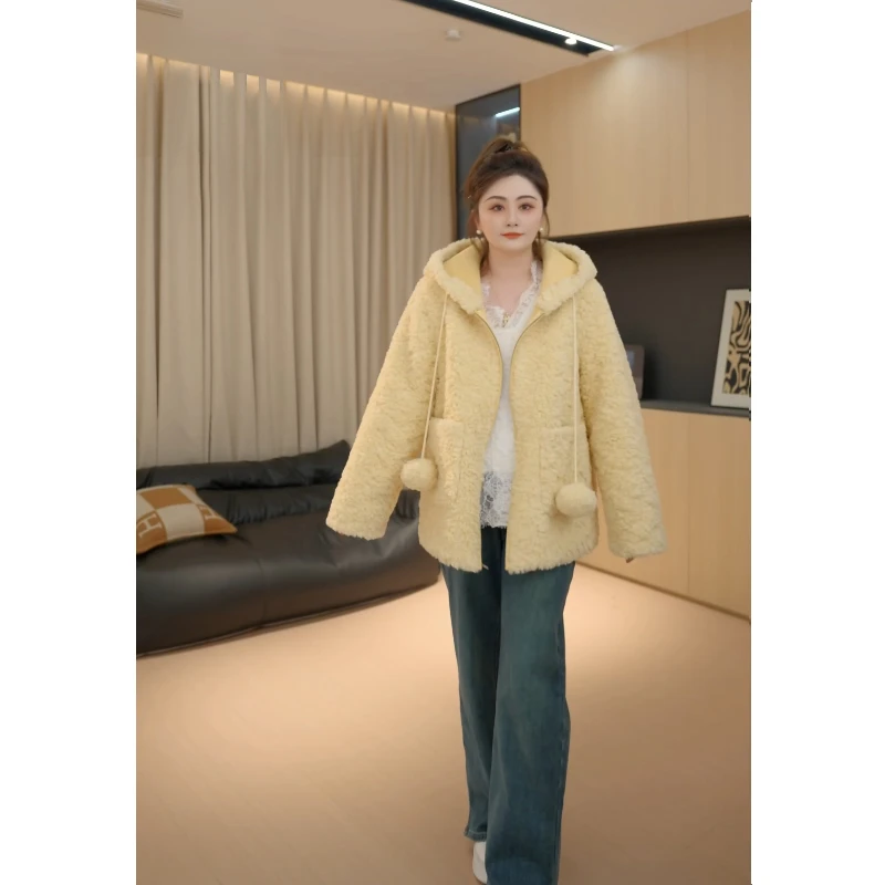 【胖佳佳】奶黄流沙 加厚羔毛连帽外套冬季减龄百搭女H624Z20882