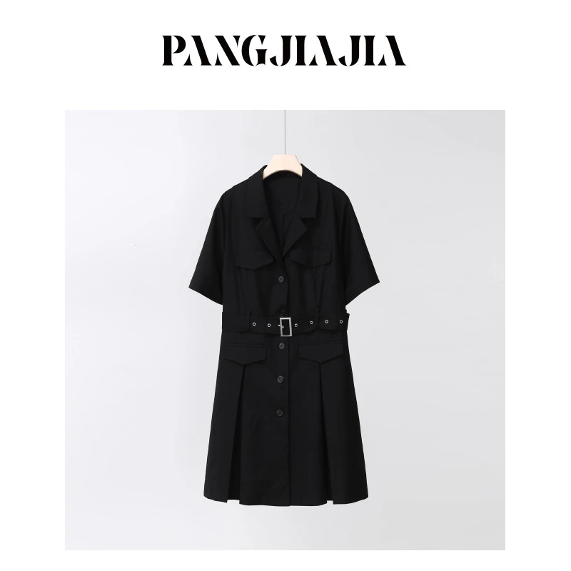 【胖佳佳】北海情书 气质翻领短袖西装连衣裙H624Z03649/H624P03693